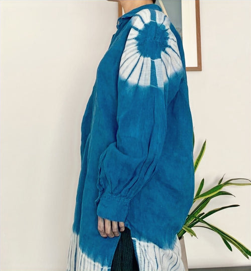 Antique French Smock hand Shibori dyed with indigo image 0