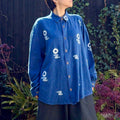 Moon and Haze - Bamboo Linen blend Shirt Shibori dyed with organic indigo Men's XL