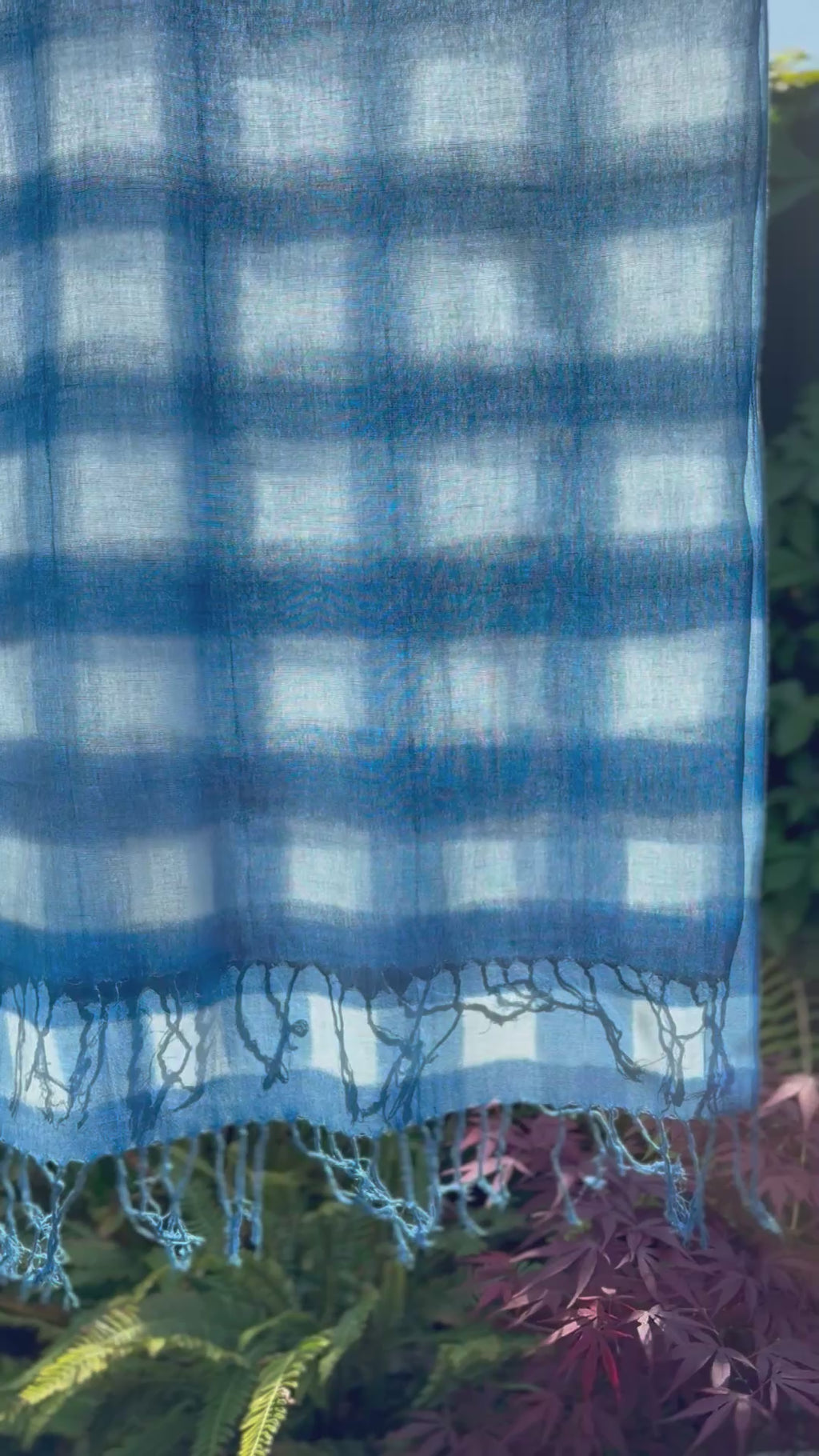 Gauze cotton scarf hand shibori dyed with natural indigo