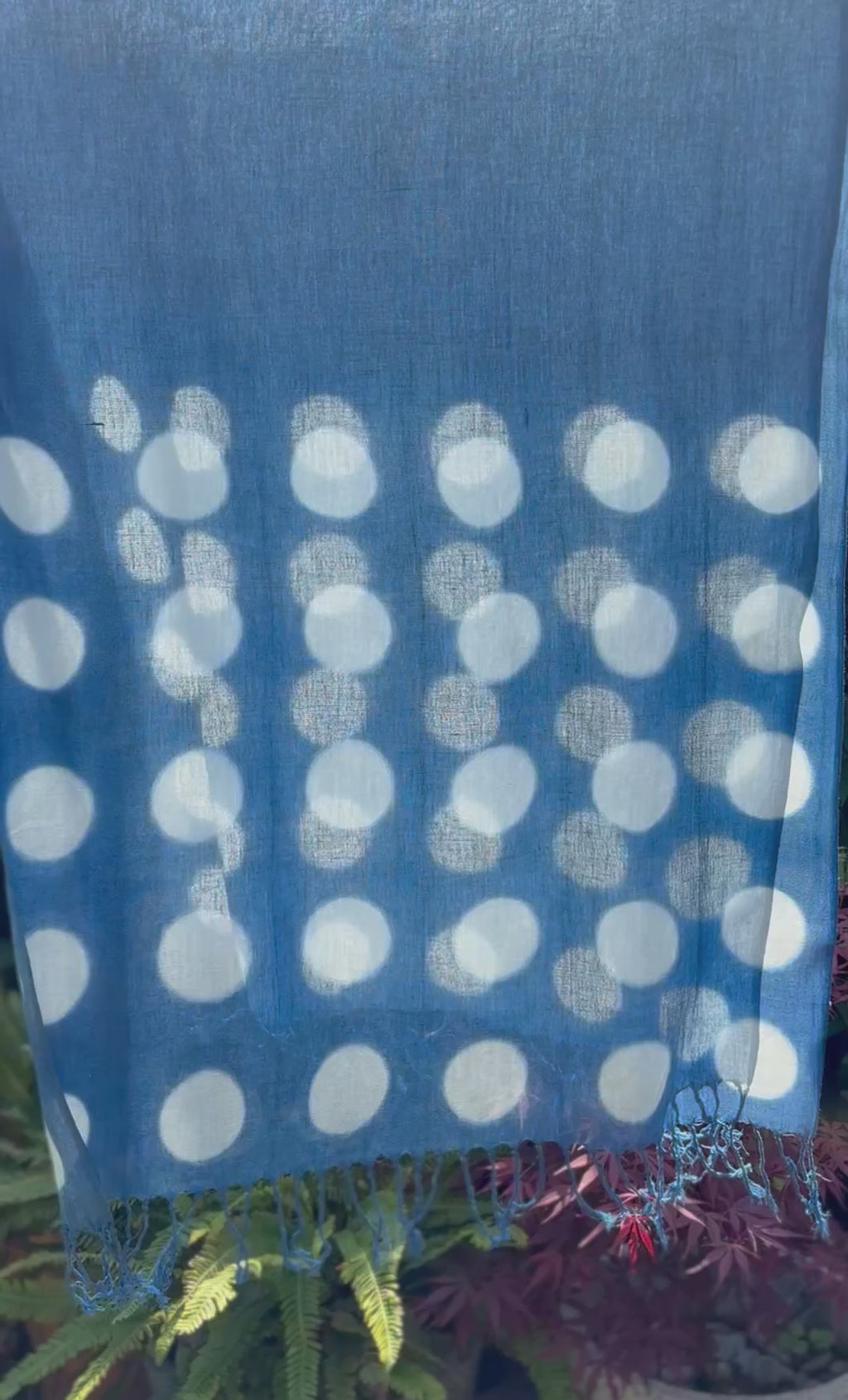 Gauze cotton scarf hand shibori dyed with natural indigo