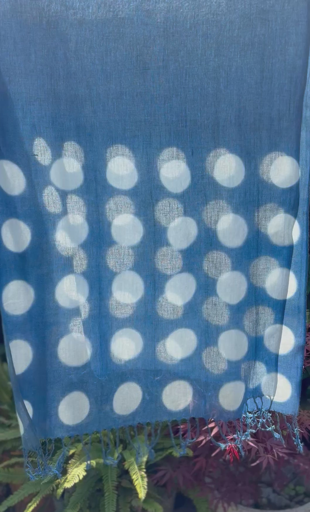 Gauze cotton scarf hand shibori dyed with natural indigo